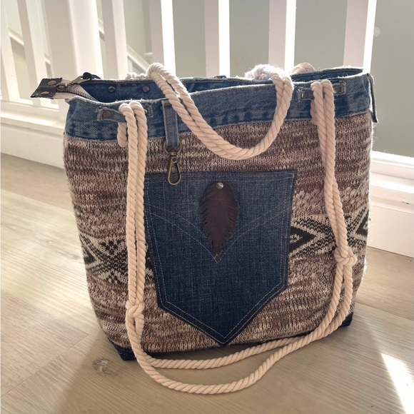 Denim & Knit Sweater-Upcycled Bag | Eco-Friendly, Handmade, One-of-a-Kind - Picture 10 of 16